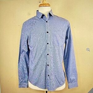 Topman Blue & White Size SM Gingham Long-Sleeve Button Down Shirt